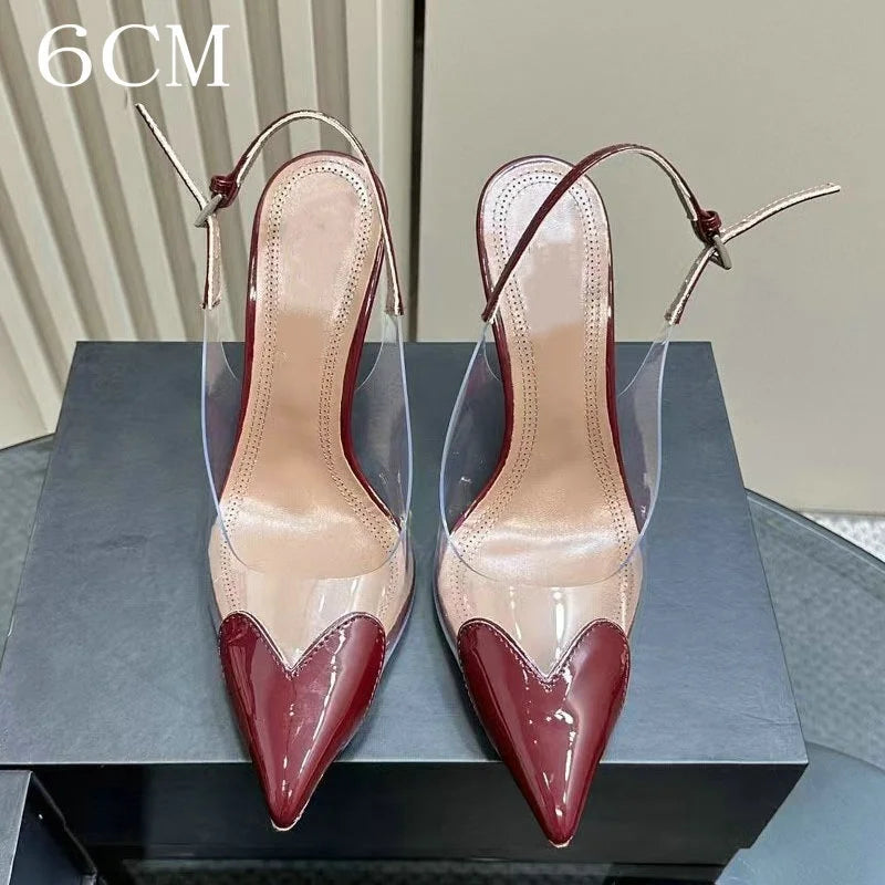 2026 New Style Fashion Heart-shaped Patched Pumps Transparent Platform Pointed-Toe High Heels Evening Shoes