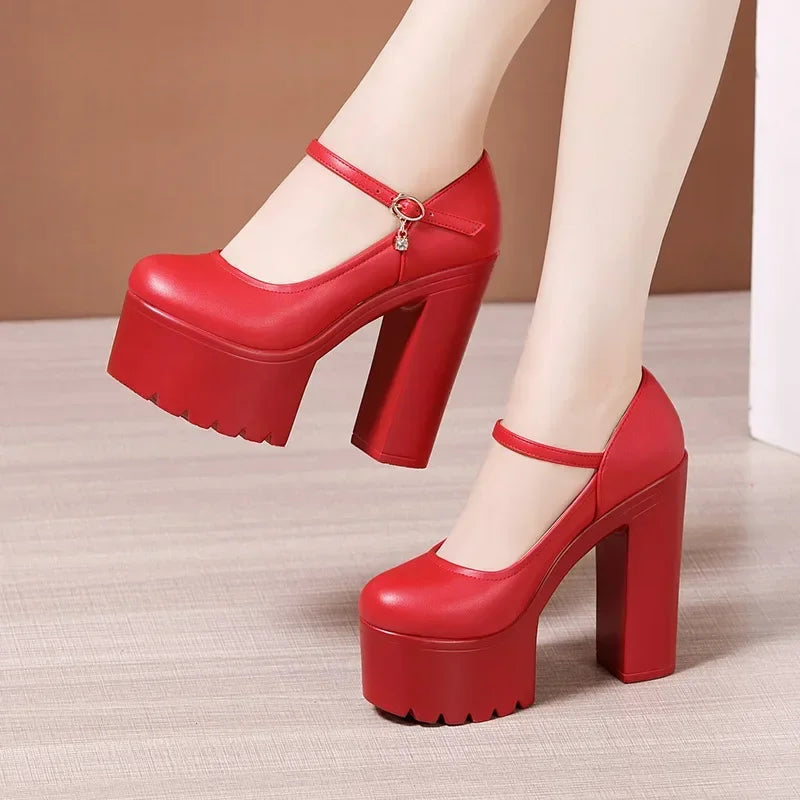 15cm Small Size 32-43 Fashion Red Silver White Wedding Shoes Women Pumps 2026 Fall Block High Heels Shoes Platform Model Partry