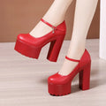 15cm Small Size 32-43 Fashion Red Silver White Wedding Shoes Women Pumps 2026 Fall Block High Heels Shoes Platform Model Partry