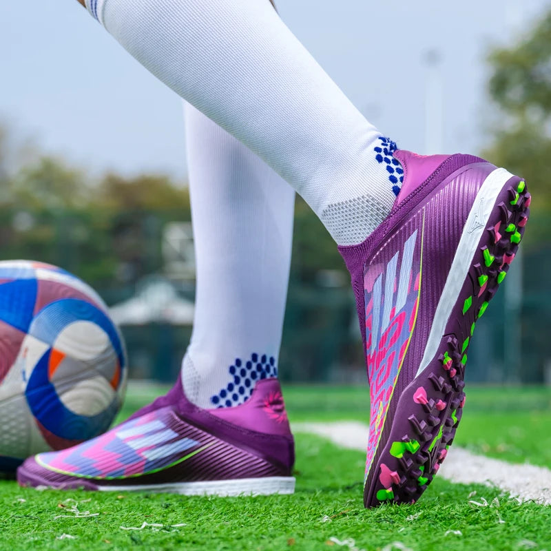 Men's Football Boots Without-lace Youth FG/TF Field Training Studded Fast Soccer Cleats Professional Non Slip Football Shoes