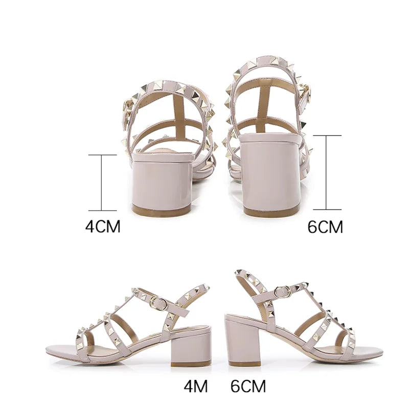 Women Elegant Low Heels Sandals Front Open Toe Lock Stud Buckle T-Strap British Shoes Fuchsia Beige Matte/Shiny Leather Pumps 42