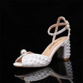 Peep Toe Pearl Women Sandals Square Heel Slingback White Spring Buckle Strap Wedding Fashion Sexy  Women Shoes 2024 New Arrivals