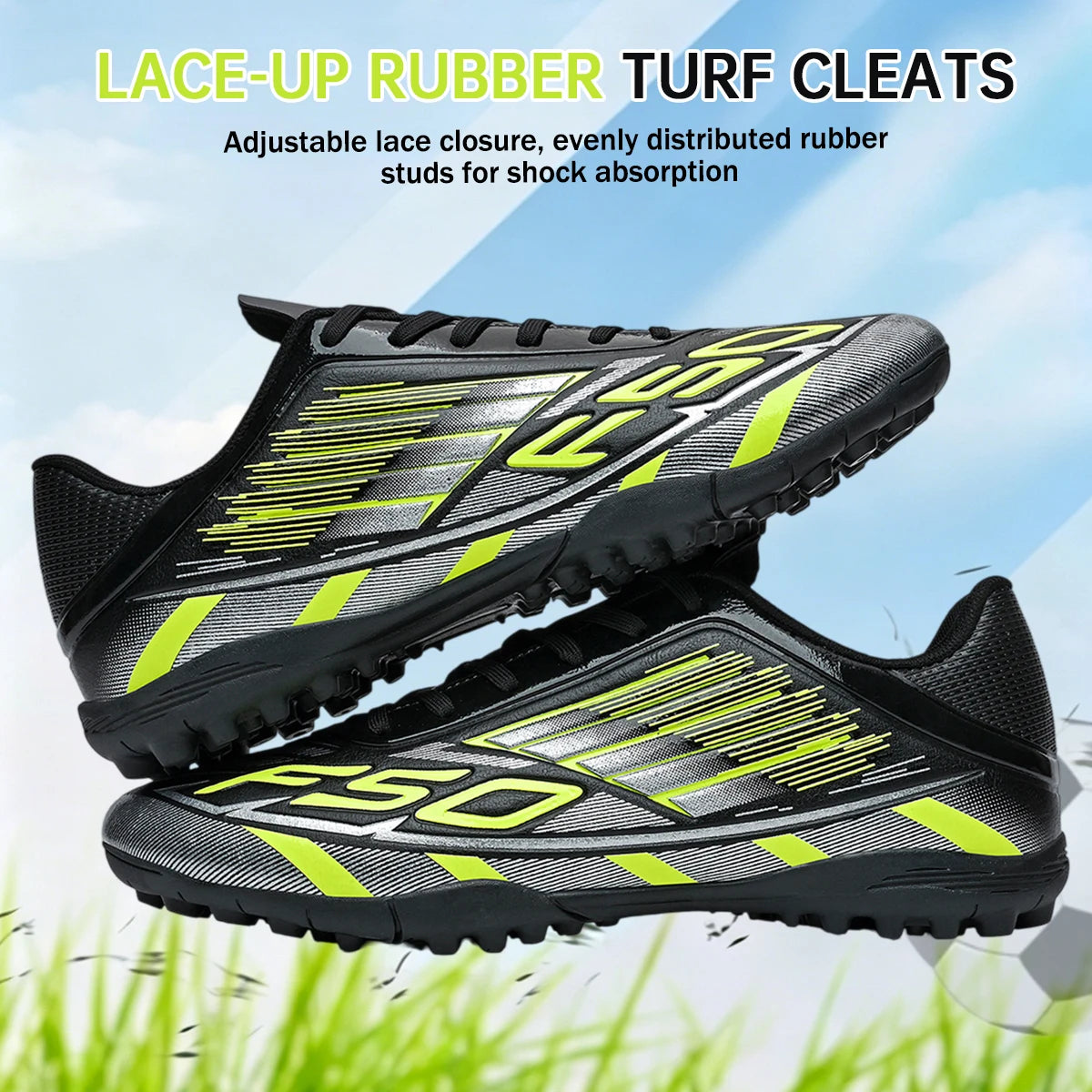 Multi Ground Men TF Turf Soccer Cleats, Comfort Breathable Shoes For Indoor & Outdoor Football Sport