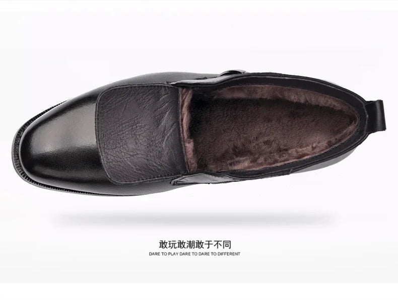 Men Flat/6CM Bussiness Elevator Shoes Genuine Leather Boots Autumn Winter Warm Ankle Boots for Men Botas Hombre Plus Size 37-47