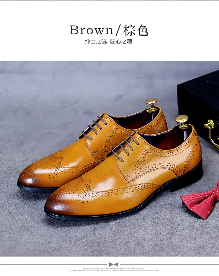 New Men Dress Handmade Shoes Genuine Leather Male Oxford Italian Classic Vintage Lace-up Men's Brogue Shoes Oxford