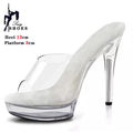 Ladies Crystal Sandals 12cm 13CM 15cm Thin Heel Slippers Transparent Model Runway Training High Heels Catwalk Performance Shoes