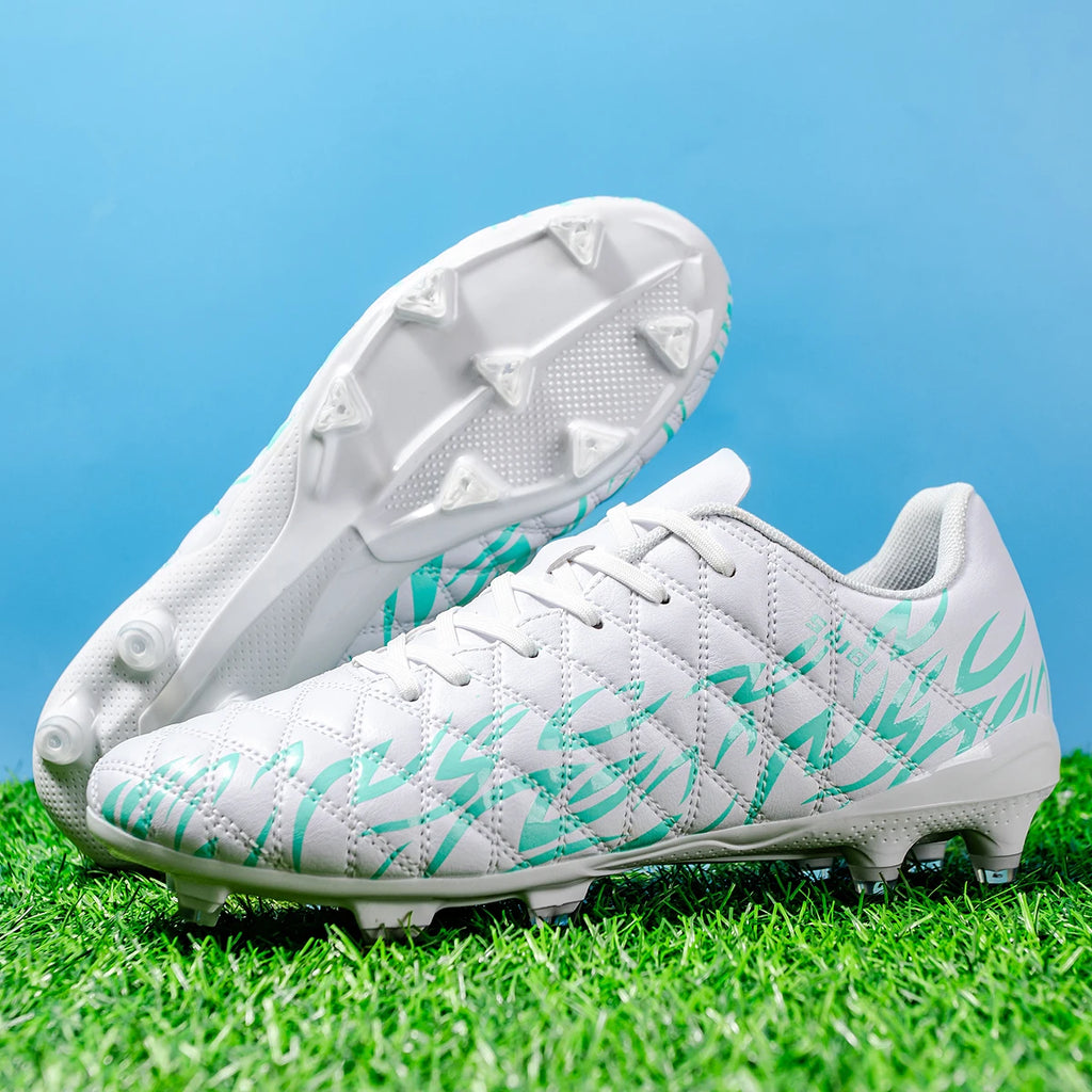 Unisex AG/FG Football Boots, Ankle Support Collar, Breathable PU Mesh, Durable TPU Long Studs, Great for Training and Competitiv
