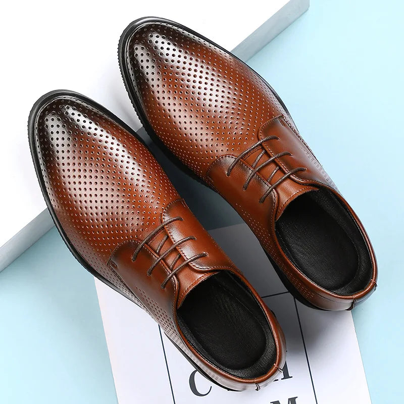 Summer Autumn Dress Shoes for Men Hallow Breathable Lace Designer Leather Shoes Male Fashion Business Casual Elegant Shoe Man