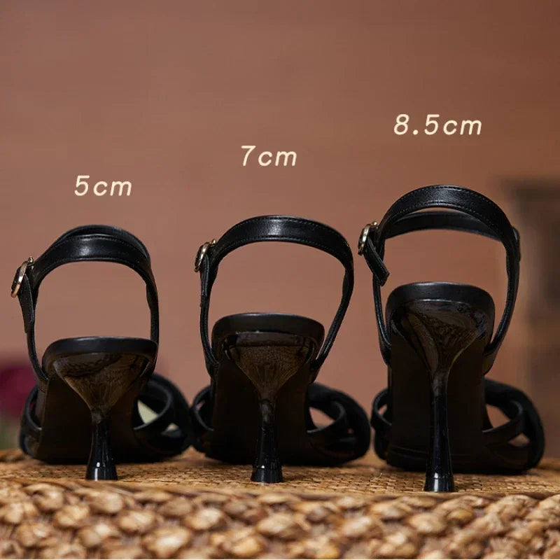 Plus Small Size 31 32 33-43 Summer Women High Heel Sandals Sandalias Ankle Buckle Wedding Party Heeled Shoes 8.5/7/5cm Sandals