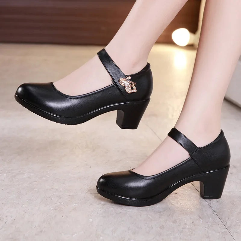 5cm Small Size 32-43 Shallow Crystal White Wedding Shoes Bride Platform Pumps 2026 Med Block Heels Mary Janes Office Mom Party