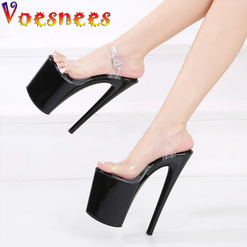 2025 New Fashion Heels Extreme Platform High 20CM Pole Dance Shoes Model Sexy Walk Show Transparent High-heeled Sandals Women