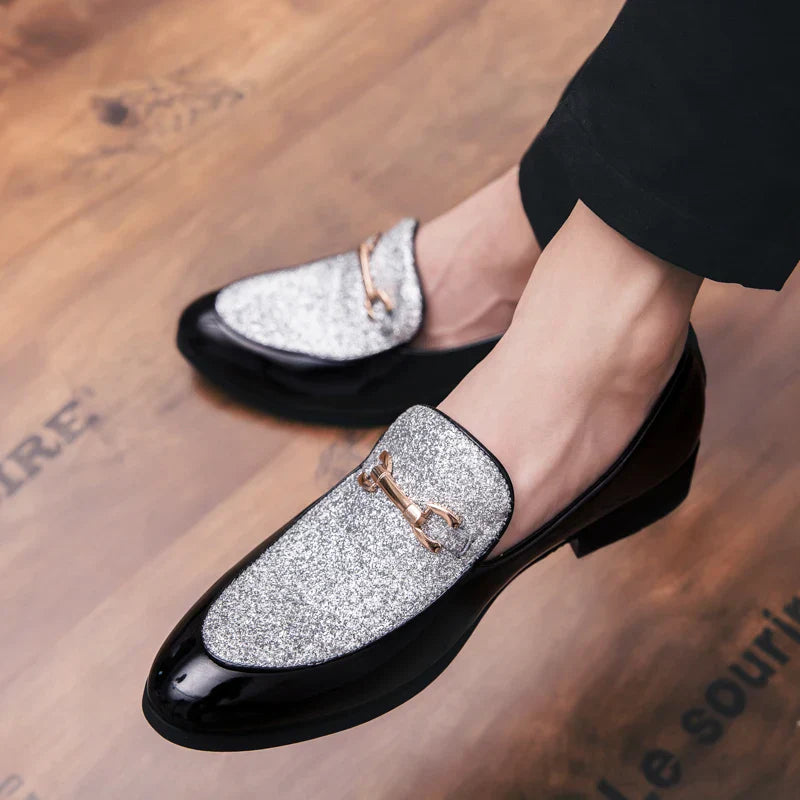 VIPOL Men's pointed suede formal shoes, retro new patchwork loafers mixed with slipper shoes, wedding dress leather shoes