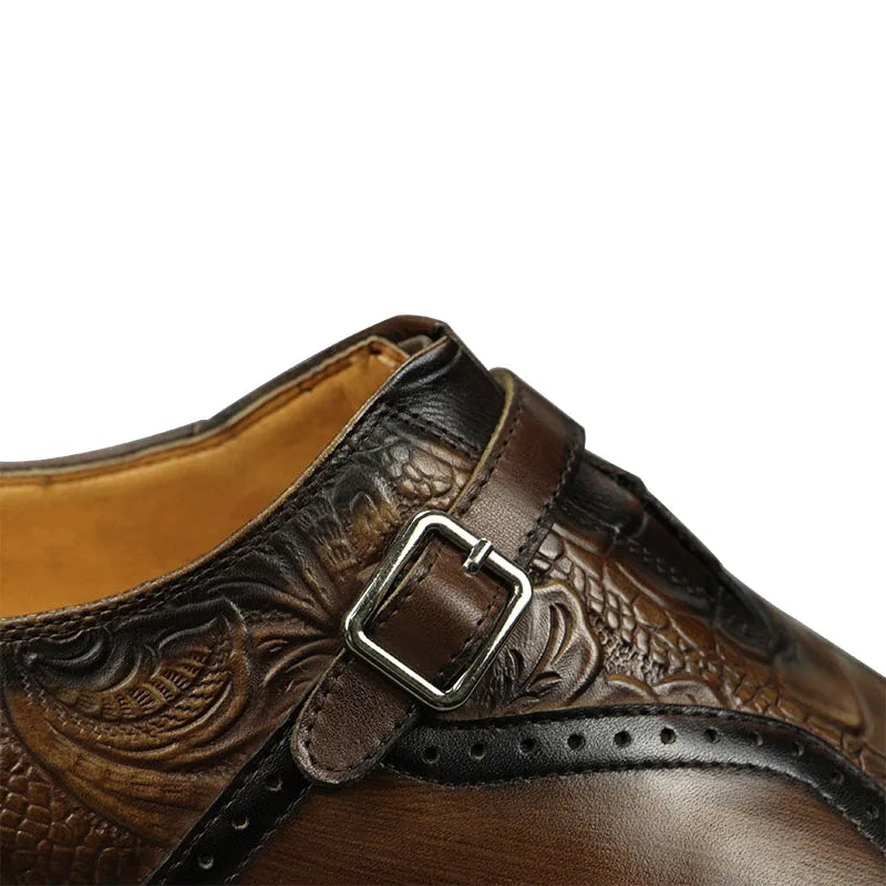 Deluxe Trendy Men's Leather Brogue Shoes Daily Outdoor Casual Shoes Brown Black Print Design Custom Service Drop Shipping