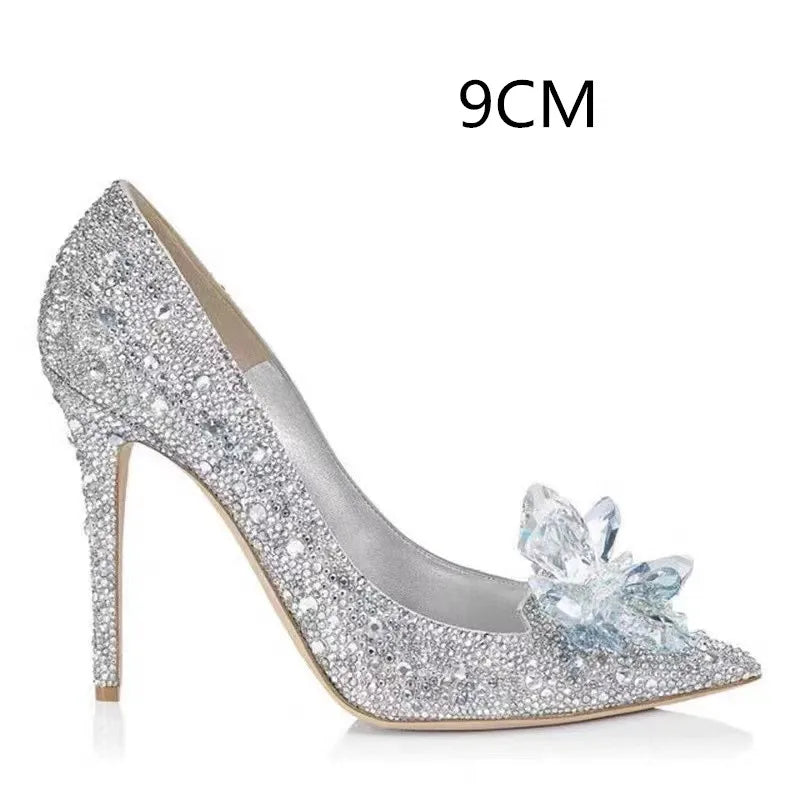 2026 Cinderella Crystal Wedding Shoes High Heels Autumn New Silver Full Diamond Bridal Shoes Rhinestone French Single Shoes