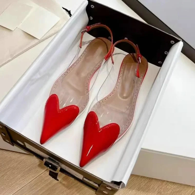 2026 New Style Fashion Heart-shaped Patched Pumps Transparent Platform Pointed-Toe High Heels Evening Shoes