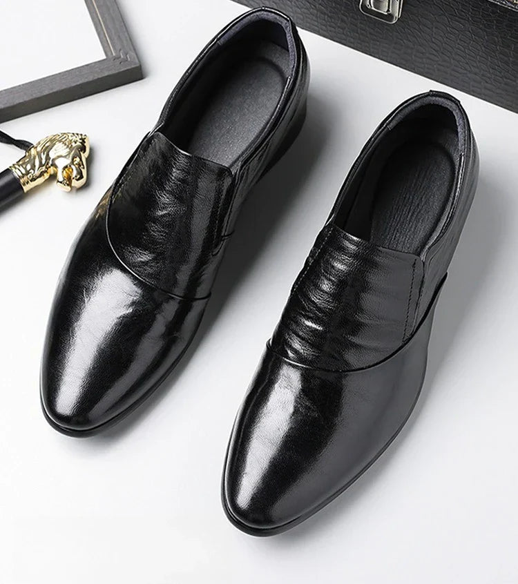 2026 New Low-heeled Business Shoes for Men Black Spring Summer Leather Shoes Male Fashion Casual Dress Shoe Man