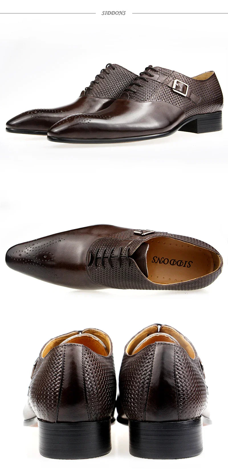 Mens Formal Genuine Leather Shoes Fashion Zapato Social Male Wedding Dress Loafer Weave Printing Lace-up Daily Brogue Shoes