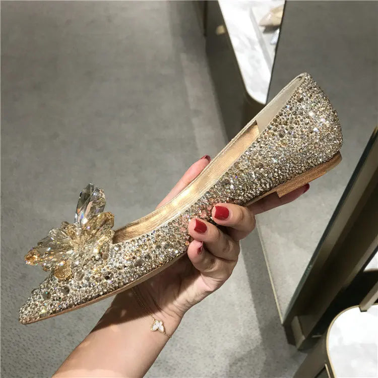 2026 Cinderella Crystal Wedding Shoes High Heels Autumn New Silver Full Diamond Bridal Shoes Rhinestone French Single Shoes
