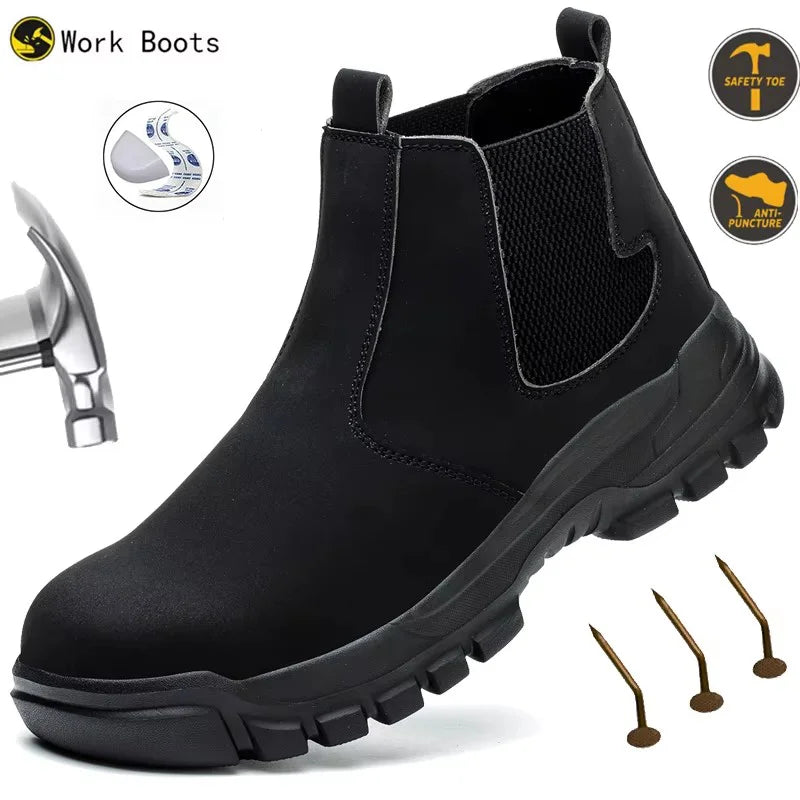 Waterproof Men's Safety Work Boots Steel Toe Shoes Anti Impact And Anti-Puncture Protective Boots Indestructible Roofing Shoes