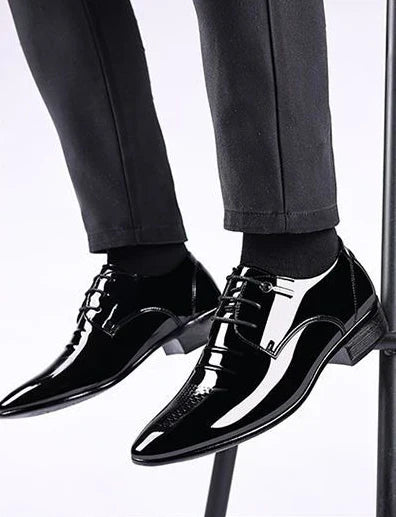 Patent Leather Black Lace Up Pointed Toe Men's Formal Shoes 2025 Style Low Price Office Luxury Designer 39 Suit Social Shoe Male