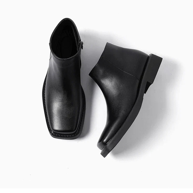 Luxury Fashion Black Men Casual Leather Shoes Autumn Winter Dress Ankle Boots Vintage British Business Square Toe Chelsea Boots