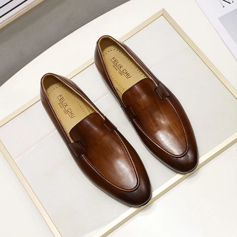Autumn Summer Style Mens Loafers for Wedding Party Dance Black Brown Genuine Leather Slip on Men's Dress Shoes Casual Business