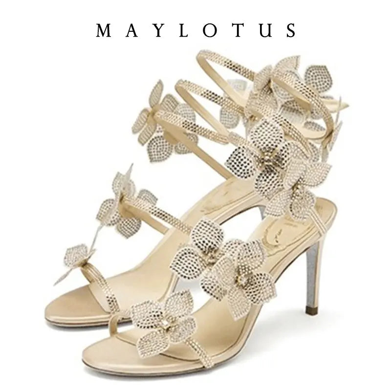 Women's New Shimmering Crystals Summer Shoes Tassel Crystal Shoes Sexy Banquet Party Twin Stiletto Women's Large Sandals
