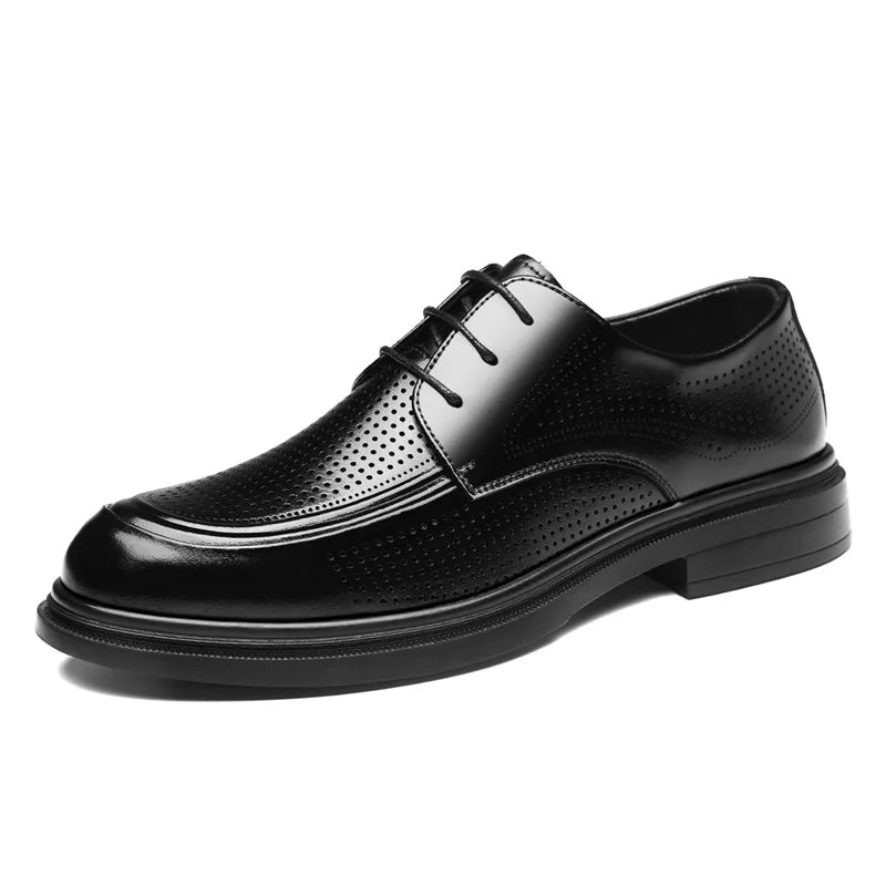 New Lace Designer Derby Shoes for Man Hallow Breathable Business Casual Leather Shoes Male Summer Autumn Fashion Dress Shoe Man
