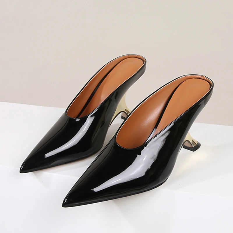 Aneikeh Fashion Silvery Sequined Women Slingbacks Pumps Pointed Toe High Heels Wedding Prom Ladies Shoes