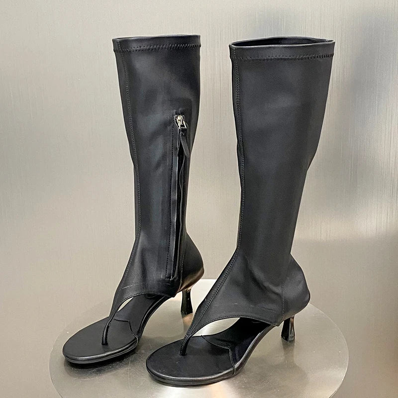 Ladies Heeled Pumps Sandals New In Knee High Boots Fashion Zippers Female Footwear Open Toe Women Heels Shoes Flip Flops