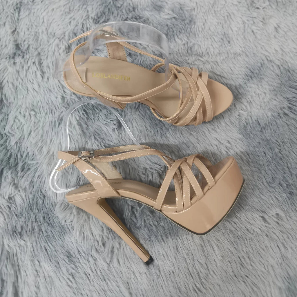 Women Sandals 14CM Super Sexy Platform High Heels Ankle Strap Sandals Open Toe Sanke Gladiator Party Dress Red Wedding Shoes
