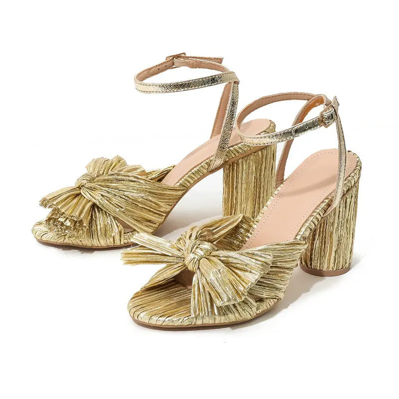 2026 Fashion Women Sandals with Thick Bow Fairy Silk Sandals Retro Fairy Shoes Lady Zapatos Super-high Heel