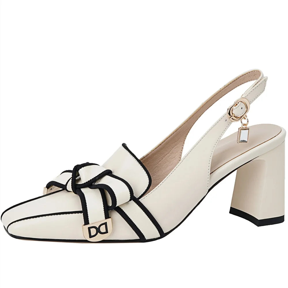 Dilalula 2025 French Style Genuine Leather Sandals Women Covered Toe Butterfly Knot Party Dating Sandals Office Ladies Pumps