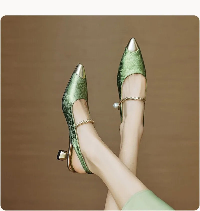 Fashion Solid Med Heel Sandals for Women New Hot Sale Summer One-line Buckle Ladies Shoes Baotou Thin Heels Pu Women's Sandals