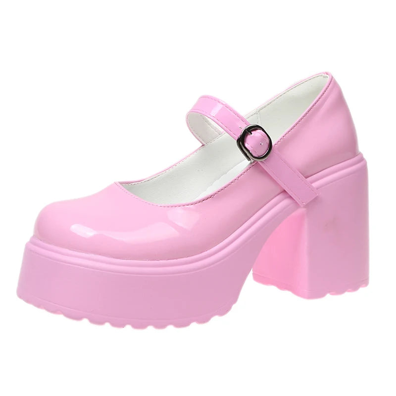 Black Super High Heels Mary Jane Shoes Women 2026 Goth Chunky Platform Pumps Woman Plus Size Ankle Buckle Party Lolita Shoes 42