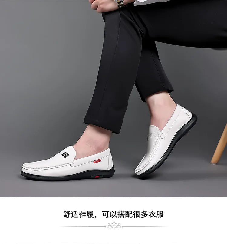 2026 New Solid Color Business Casual Shoes for Men Spring Autumn Soft Leather Shoes Male Fashion Light Driving Shoes Man