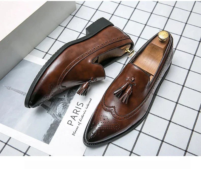 Dress Shoes Men Tassel Formal Leather Shoes Male Classic Social Casual Business Brogue Shoes Wedding Party Leather Loafers Male