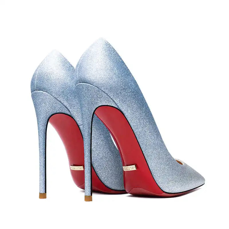 Women's Shoes Shiny Luxury Brand Pumps Red Bottom Pointed Toe Glitter Basic High Heels Female Prom Party Ladies Shoes Women 12cm