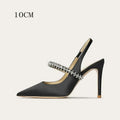 Size 34 45 Women's Diamond Bao Head Sandals New Thin Heel Pointed Sheepskin Leather High Heels Women's Wedding Shoes