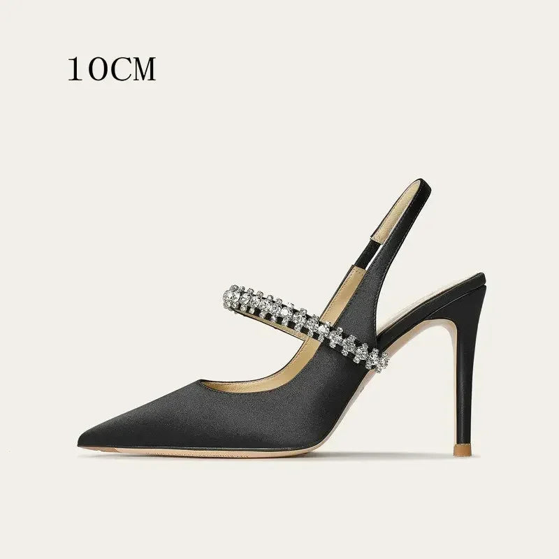 Size 34 45 Women's Diamond Bao Head Sandals New Thin Heel Pointed Sheepskin Leather High Heels Women's Wedding Shoes