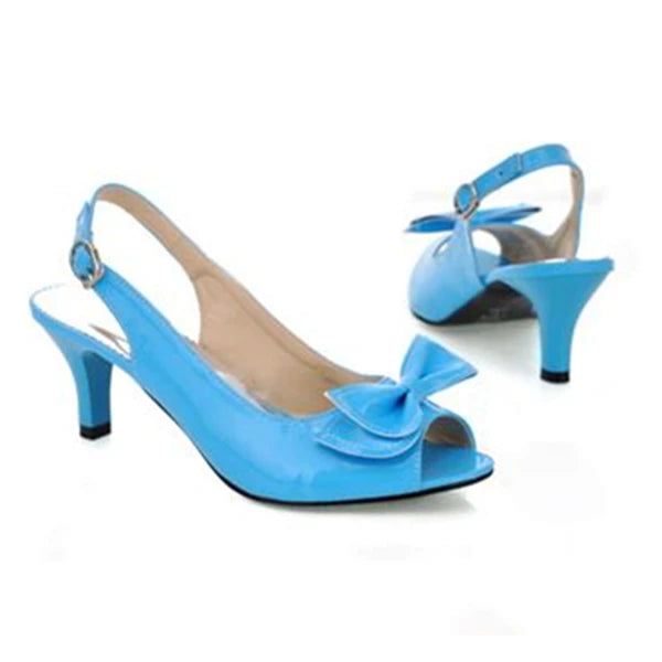 Sweet Women Sandals Summer Shoes Fashion Medium Heels Flip Flop Female Casual Bowtie Blue White Ladies Party Shoes Large Size 48
