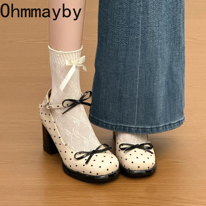 Platform Thick Heel Women Mary Jane Shoes Concise Ankle Strap Shoes 2026 Spring Women's Elegant Party Dress Leather Pumps