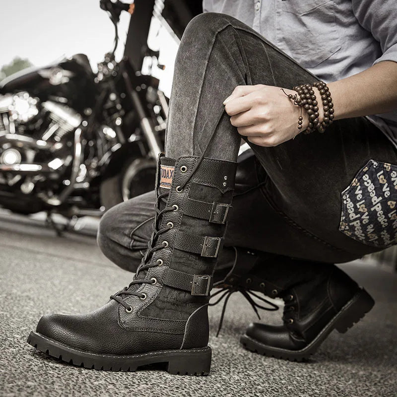 Men's Cowboy Boots High Top Inner Heightening Shoes High Breathable Boots Plus Size Shoes Casual Sneakers Motorcycle Boots