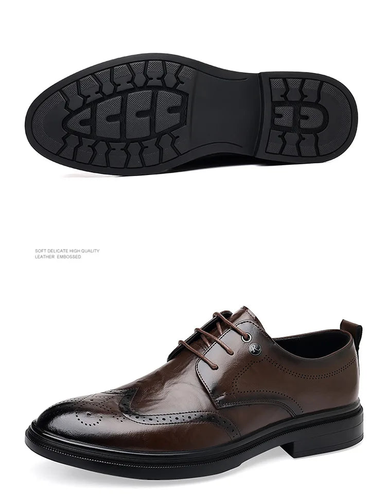 2026 Spring Autumn New Brogue Shoes for Men Solid Color Leather Dress Shoes Male Fashion Business Casual Wedding Shoe Man