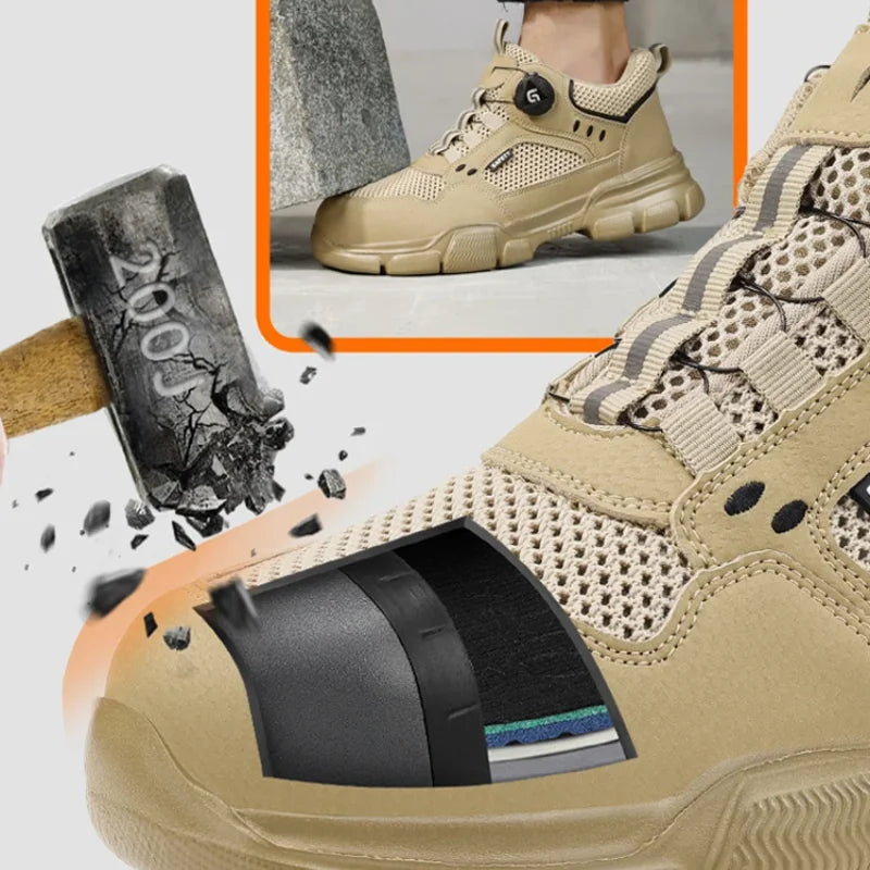 Summer Safety Breathable Shoes Men Anti-smash Anti puncture Work Sneakers Steel toe shoes Rotating button Protection Shoes