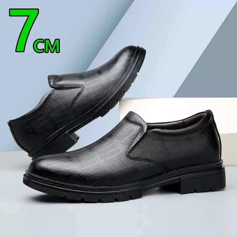 Big Size Elevator Loafers Wedding Men Leather Shoes Business British Formal Dress Shoes Height Increase Insole 7CM Lift Moccasin