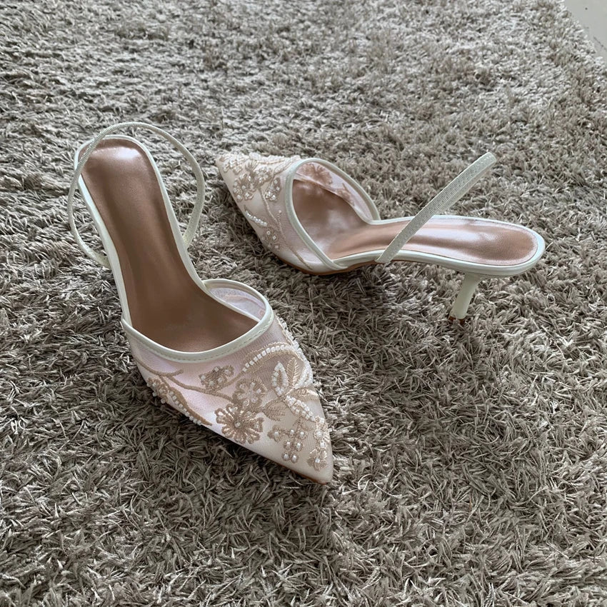 Thin High Heels Sandals Women 2025 Summer Sexy Slingback Pointed Toe Pumps Dress Shoes Woman Sandalias De Mujer