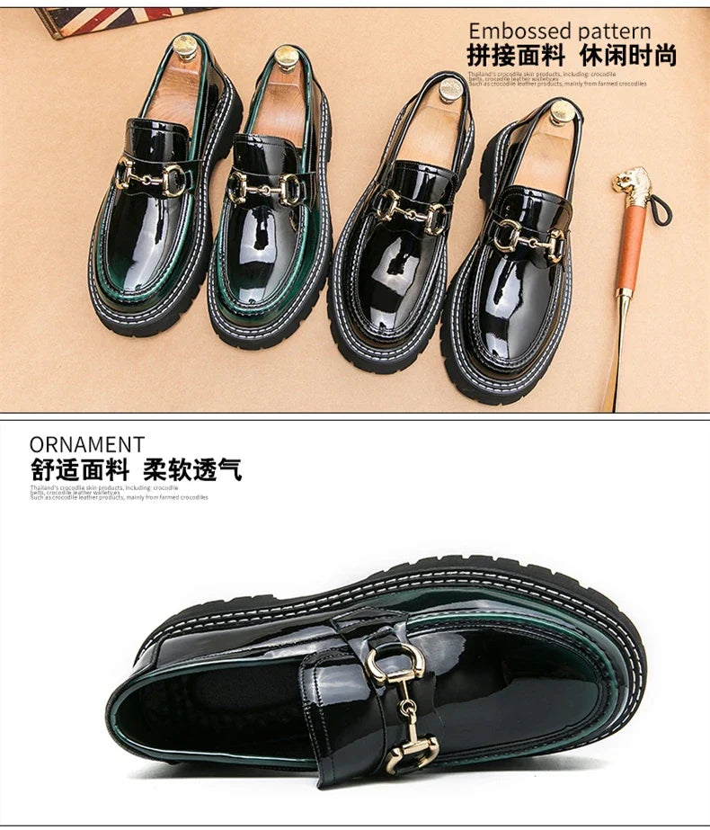 New Men Patent Leather Loafers Fashion Casual Shoes Male Thick Sole Increased Height Slip On Breathable Comfortable Driving Shoe