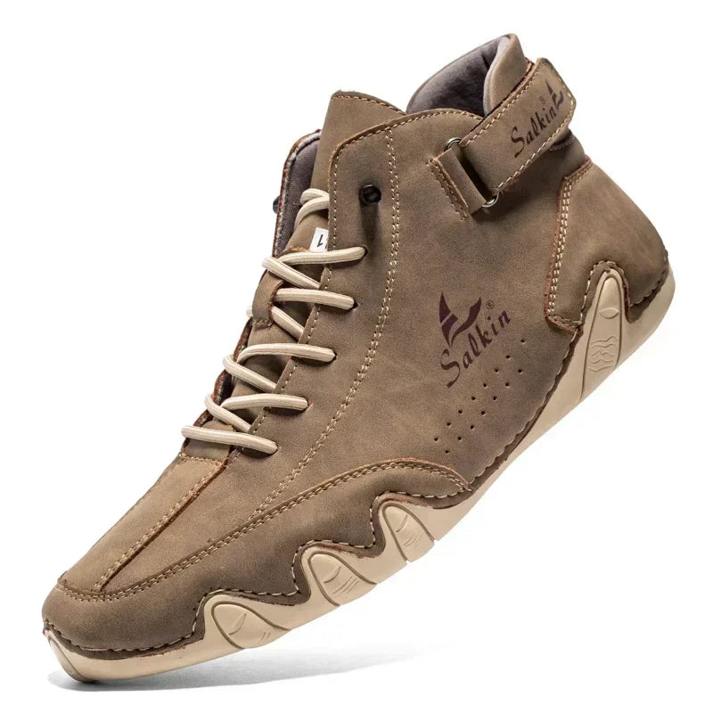 Retro Handmade Leather Men Boots Fashion Designer Shoes Man Outdoor Ankle Boots Men Walking Shoe Breathable Hombres Botas