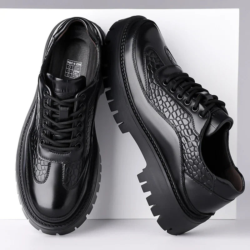 Retro Brown Men's Banquet Leather Shoes Thick Soled Wear-resistant Work Shoes2025 Classic Brand Men's Business Dress Shoes